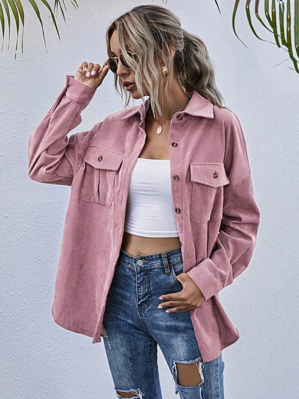 Corduroy Shirt Lapel Long Sleeve Loose Casual Jacket - 808Lush