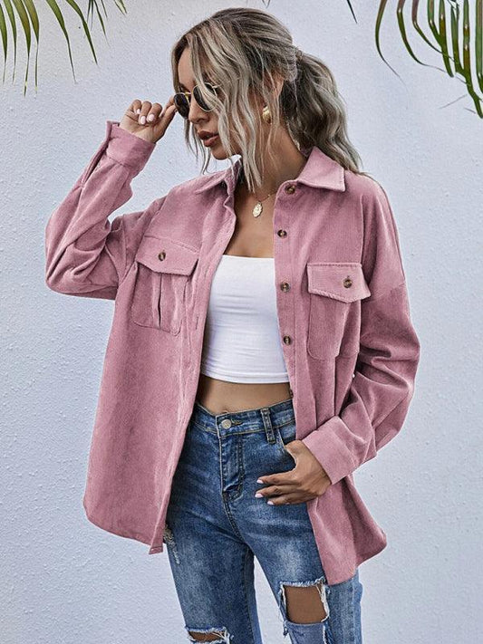 Corduroy Shirt Lapel Long Sleeve Loose Casual Jacket - 808Lush