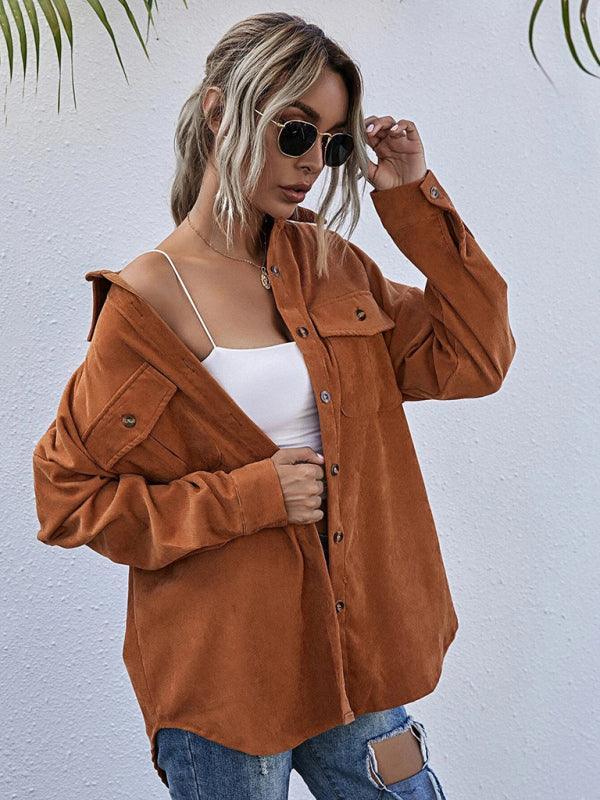 Corduroy Shirt Lapel Long Sleeve Loose Casual Jacket - 808Lush