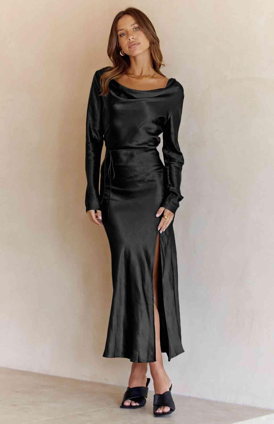 Cowl Neck Long Sleeve Maxi Dress - 808Lush