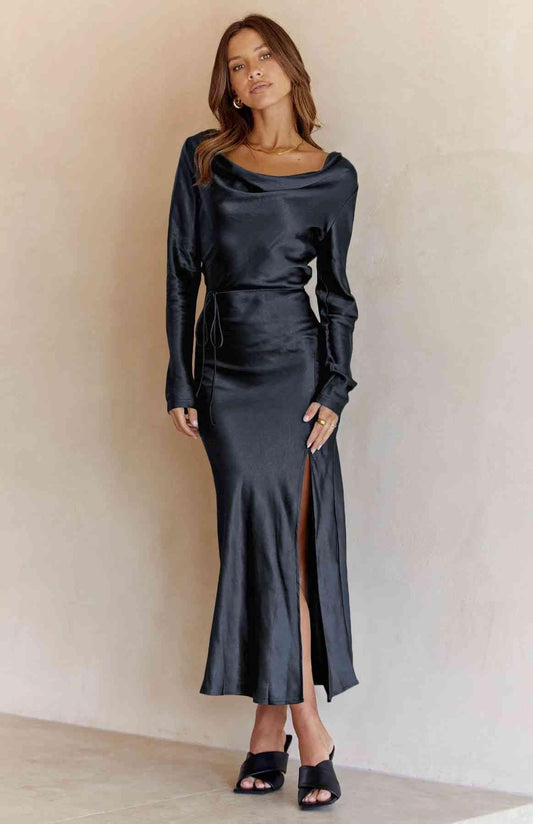 Cowl Neck Long Sleeve Maxi Dress - 808Lush