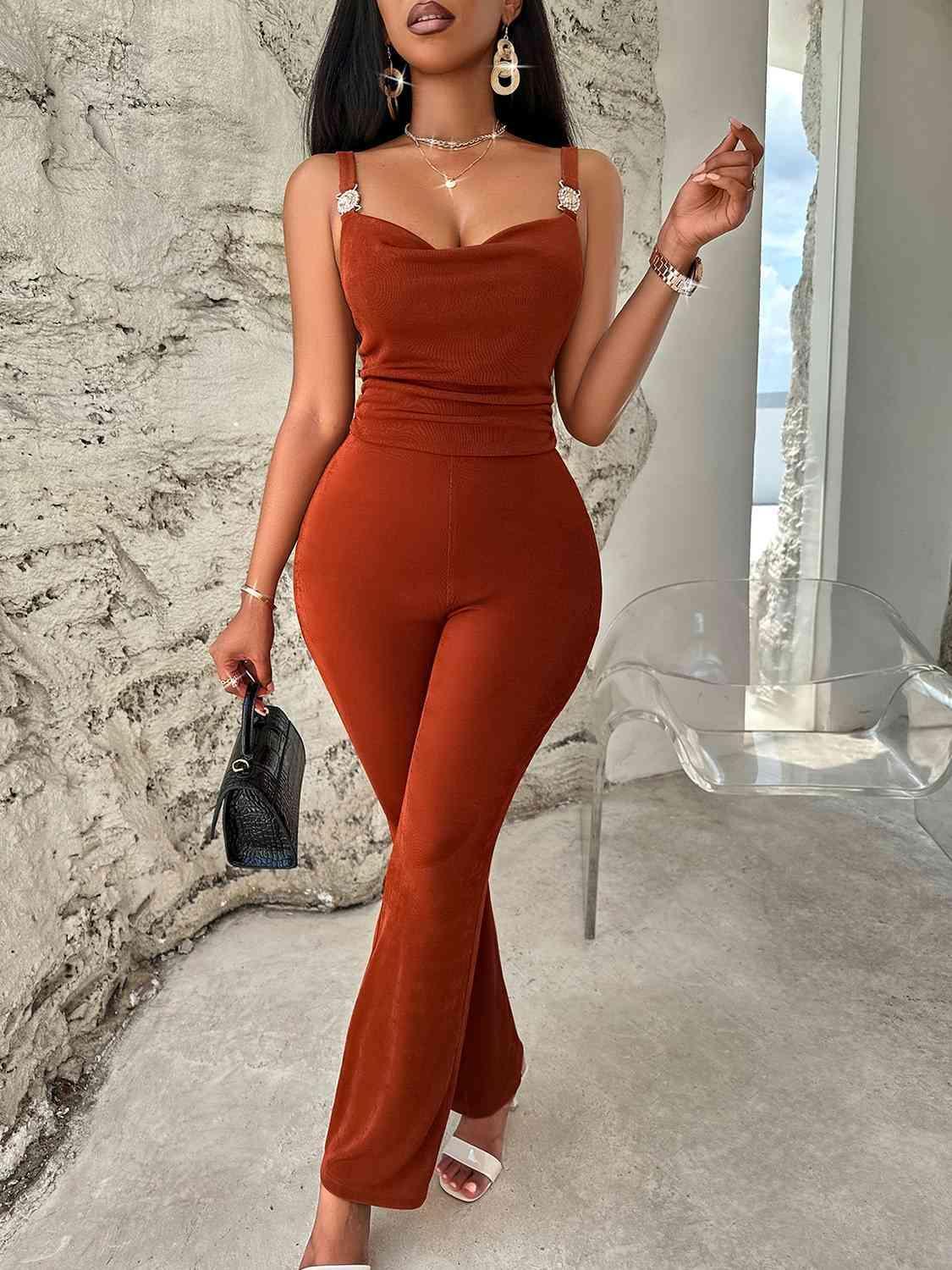 Cowl Neck Sleeveless Jumpsuit - 808Lush