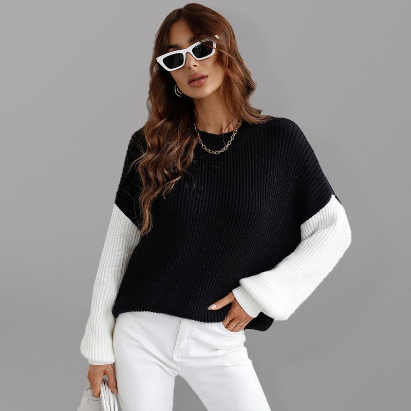 Crew Neck Knit Long Sleeve Striped Loose Sweater - 808Lush