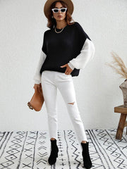 Crew Neck Knit Long Sleeve Striped Loose Sweater - 808Lush