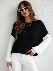 Crew Neck Knit Long Sleeve Striped Loose Sweater - 808Lush