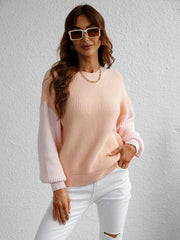 Crew Neck Knit Long Sleeve Striped Loose Sweater - 808Lush