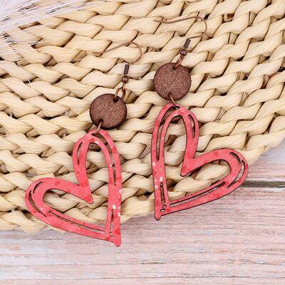 Cutout Heart Shape Wood Earrings - 808Lush