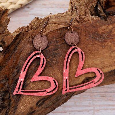 Cutout Heart Shape Wood Earrings - 808Lush