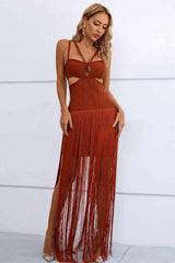 Cutout Strappy Neck Fringe Dress - 808Lush