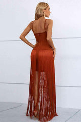 Cutout Strappy Neck Fringe Dress - 808Lush