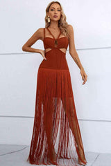 Cutout Strappy Neck Fringe Dress - 808Lush