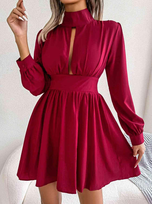 Cutout Turtleneck A-Line Mini Dress - 808Lush