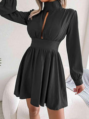 Cutout Turtleneck A-Line Mini Dress - 808Lush