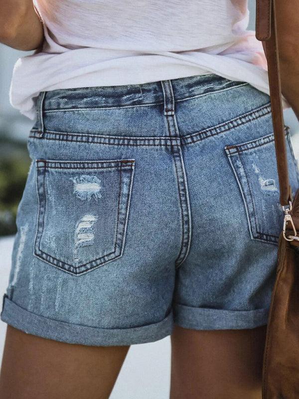 DESTROYED HIGH STRETCH DENIM SHORTS - 808Lush