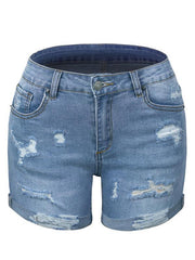 DESTROYED HIGH STRETCH DENIM SHORTS - 808Lush