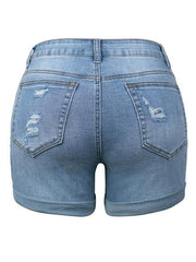 DESTROYED HIGH STRETCH DENIM SHORTS - 808Lush