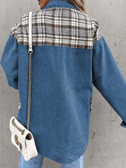 Denim Jacket Long Sleeve Check Button Down Shirt Jacket Top - 808Lush