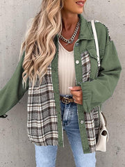 Denim Jacket Long Sleeve Check Button Down Shirt Jacket Top - 808Lush