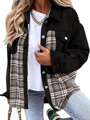 Denim Jacket Long Sleeve Check Button Down Shirt Jacket Top - 808Lush