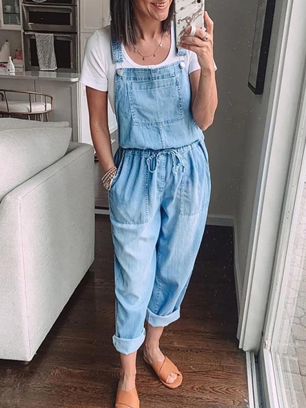 Denim Jumpsuit Loose Fashion Elastic Mid Waist Jumpsuit Women's Pants - 808Lush