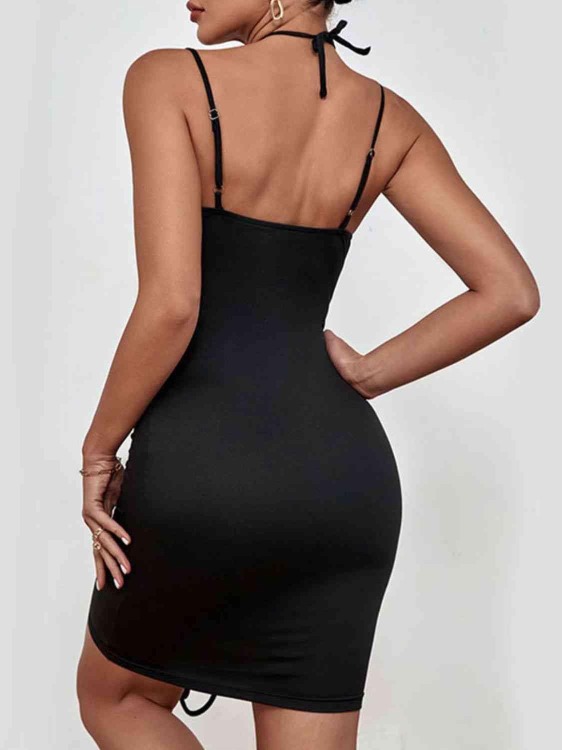 Drawstring Halter Neck Mini Dress - 808Lush