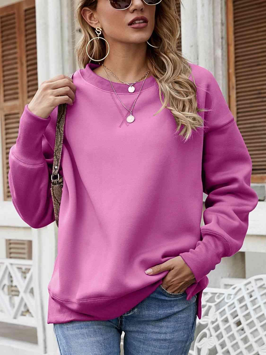 Dropped Shoulder Slit Sweatshirt - 808Lush