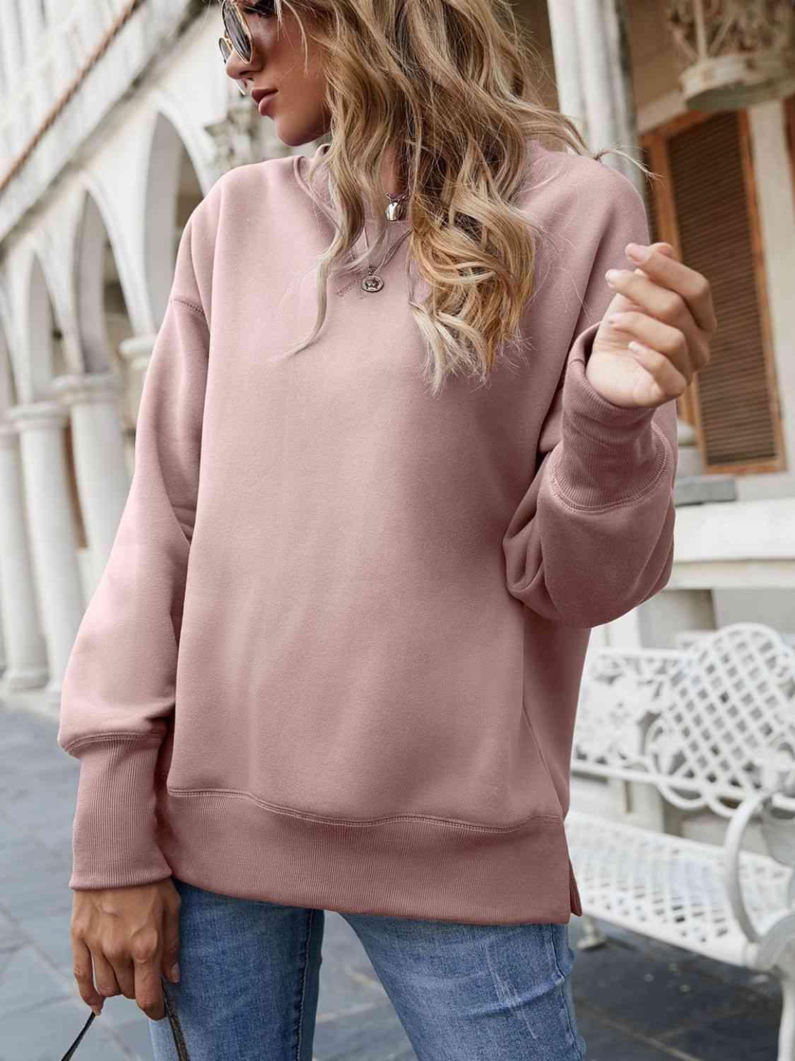 Dropped Shoulder Slit Sweatshirt - 808Lush