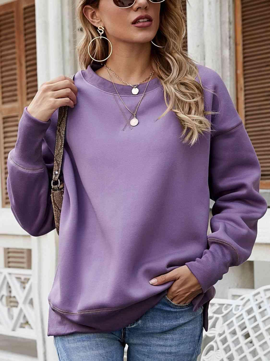 Dropped Shoulder Slit Sweatshirt - 808Lush