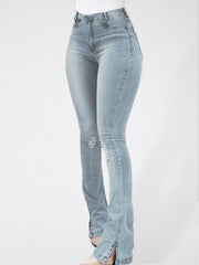 Elastic slit flared high waist jeans women's trousers - 808Lush