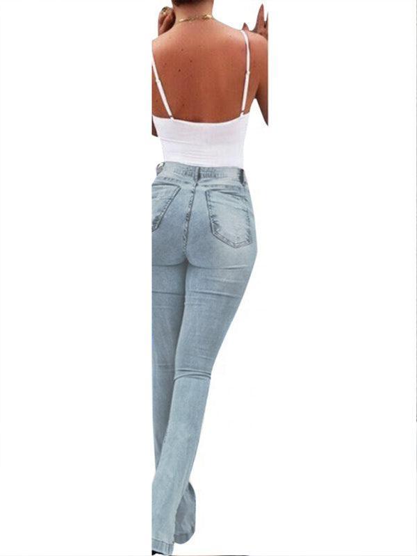 Elastic slit flared high waist jeans women's trousers - 808Lush