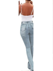 Elastic slit flared high waist jeans women's trousers - 808Lush