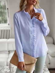 Elegant commuter open button ruffle top - 808Lush