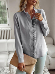 Elegant commuter open button ruffle top - 808Lush