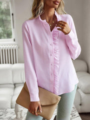 Elegant commuter open button ruffle top - 808Lush