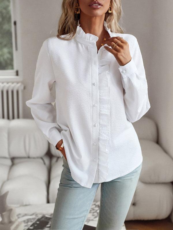 Elegant commuter open button ruffle top - 808Lush