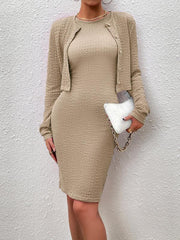 Elegant suit long sleeve top round neck hip wrap dress - 808Lush