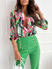 American fashion long sleeve printed shirt women - 808Lush