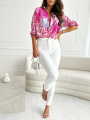 American fashion long sleeve printed shirt women - 808Lush