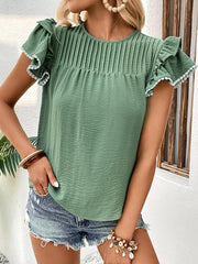 Fashion Casual Women's Ruffle Ladies Stitching Shirt - 808Lush