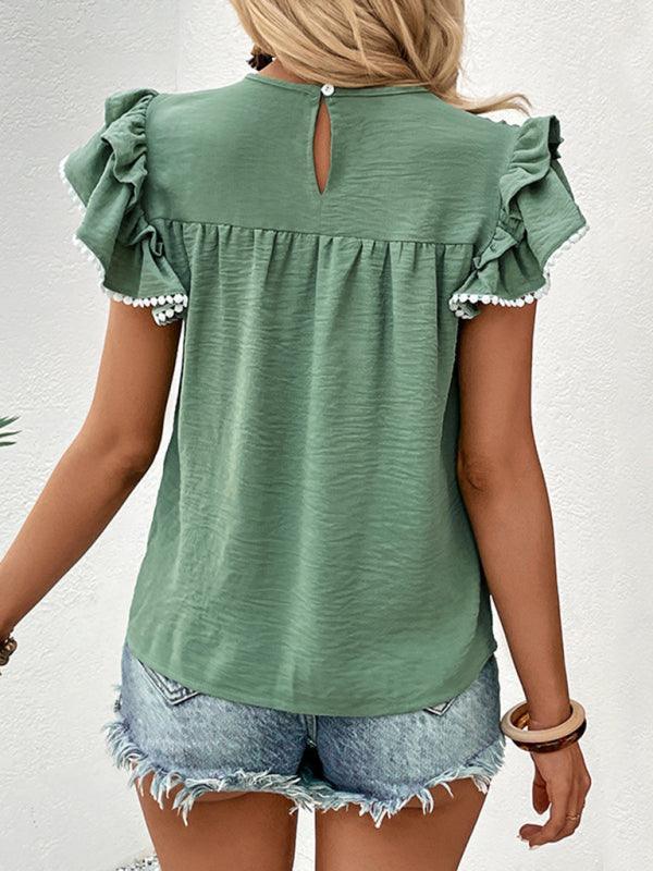 Fashion Casual Women's Ruffle Ladies Stitching Shirt - 808Lush