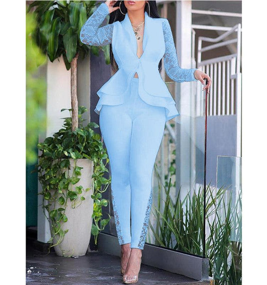 Fashion Ruffle Air Layer Professional Uniform Casual Suit Lace Suit - 808Lush