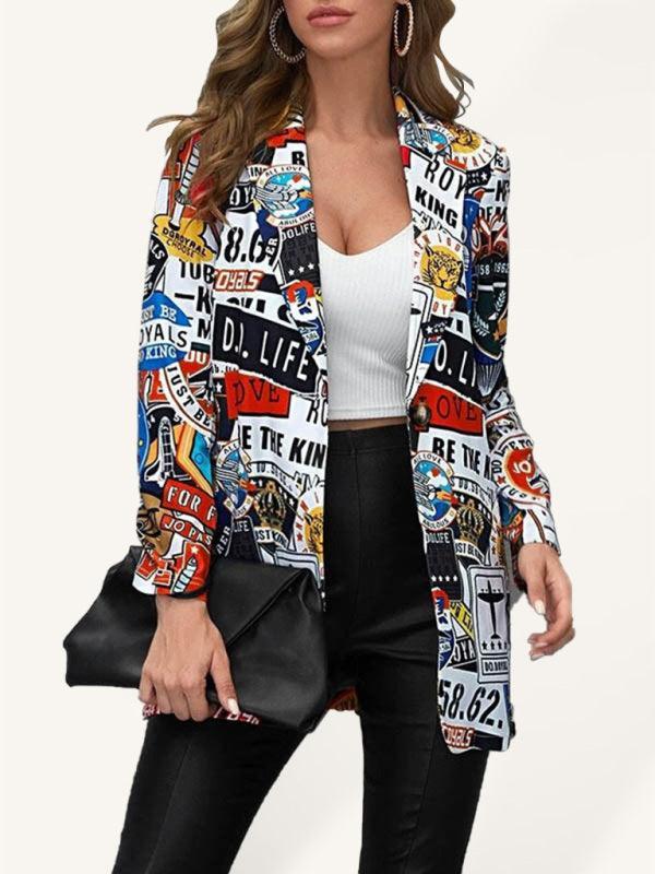 Fashion trend graffiti printing logo plate ladies blazer - 808Lush