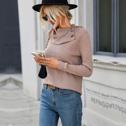 Fashion women's loose solid color long-sleeved European and American knitted sweaters - 808Lush