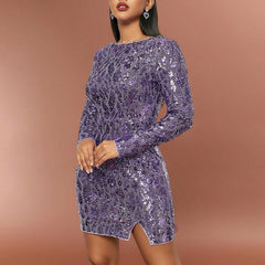 Mini Dress Velvet Sequined Long Sleeve Cocktail Party Dress - 808Lush