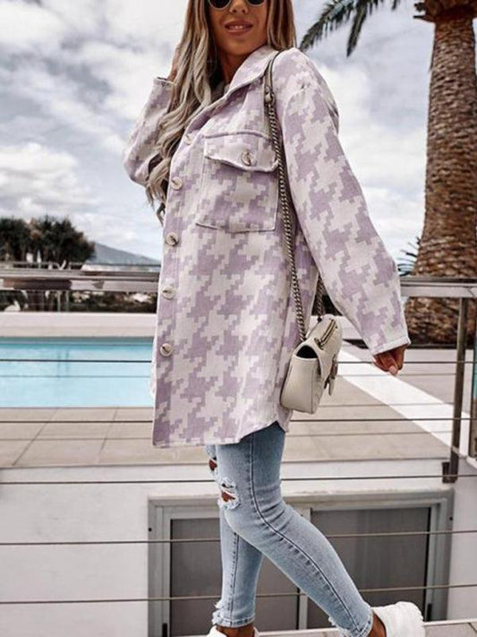 Fashionable loose long-sleeved houndstooth wool coat - 808Lush