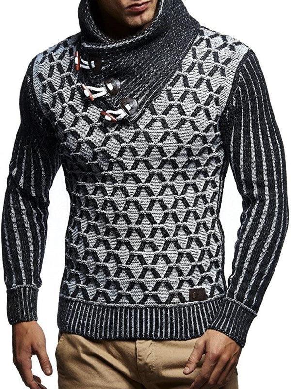 Men's leather buttoned sweater pullover turtleneck loose coat - 808Lush