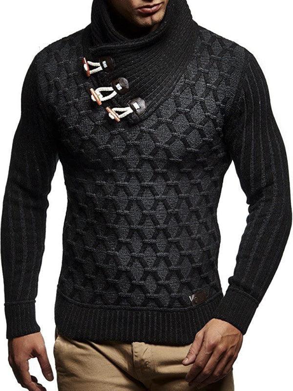 Men's leather buttoned sweater pullover turtleneck loose coat - 808Lush