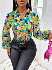 Fashionable slim long-sleeved autumn and winter shirt with printed lapel - 808Lush