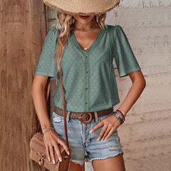 Fashionable white short-sleeved shirt blouse - 808Lush