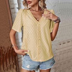 Fashionable white short-sleeved shirt blouse - 808Lush